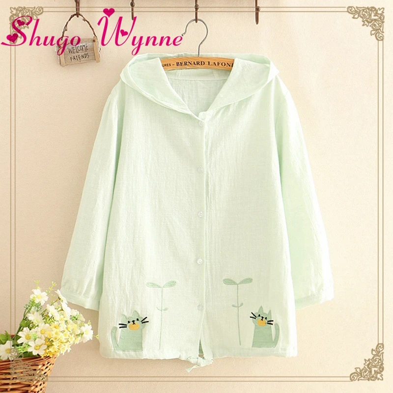 2019 Summer Women Jacket Mori Girl Cotton Cat Embroidered Long Sleeve Casual Loose Hooded Thin Coat Sunscreen Outerwear Female
2019 Summer Women Jacket Mori Girl Cotton Cat Embroidered Long Sleeve Casual Loose Hooded Thin Coat Sunscreen Outerwear Female