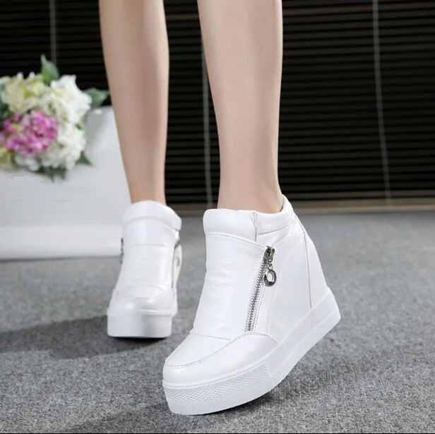 Image Hot Sales new spring Autumn silver White Hidden Wedge Heels Casual shoes Women s Elevator High heels shoes for Women