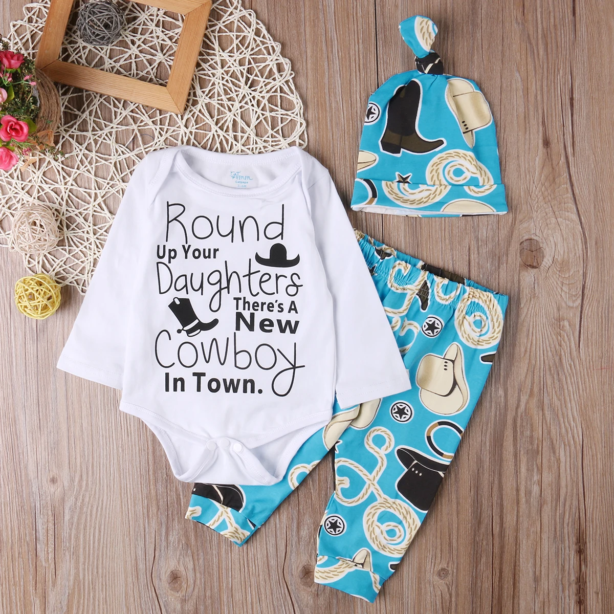 Фото Комплект одежды из 3 предметов для новорожденных мальчиков и девочек ковбойский