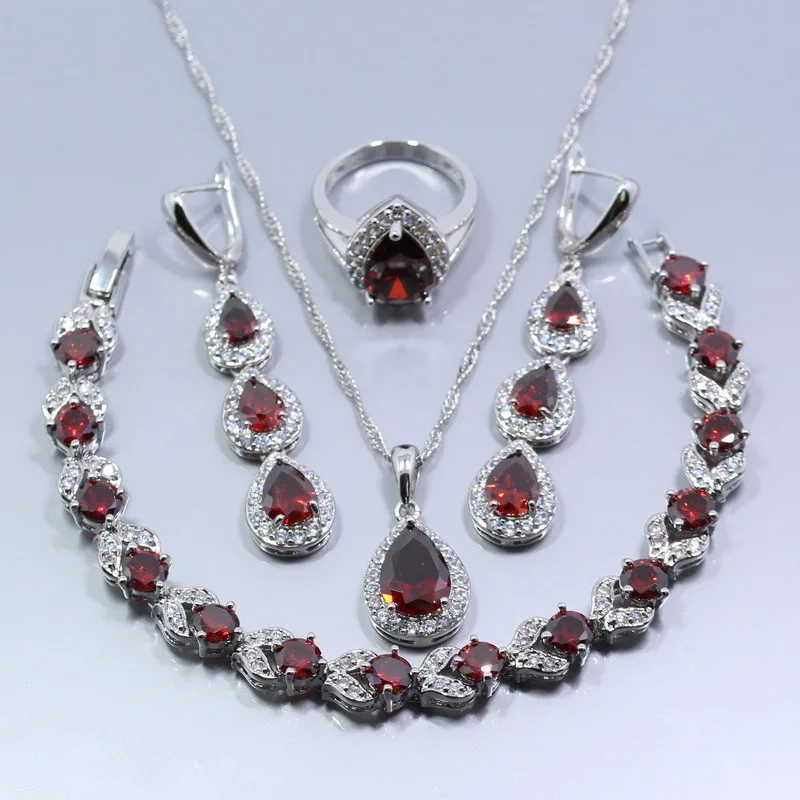Bridal Wedding Costume 925 Sterling Silver Water Drop Red Garnet CZ Women Jewelry Sets Long Earring Bracelet And Ring Sets
Bridal Wedding Costume 925 Sterling Silver Water Drop Red Garnet CZ Women Jewelry Sets Long Earring Bracelet And Ring Sets