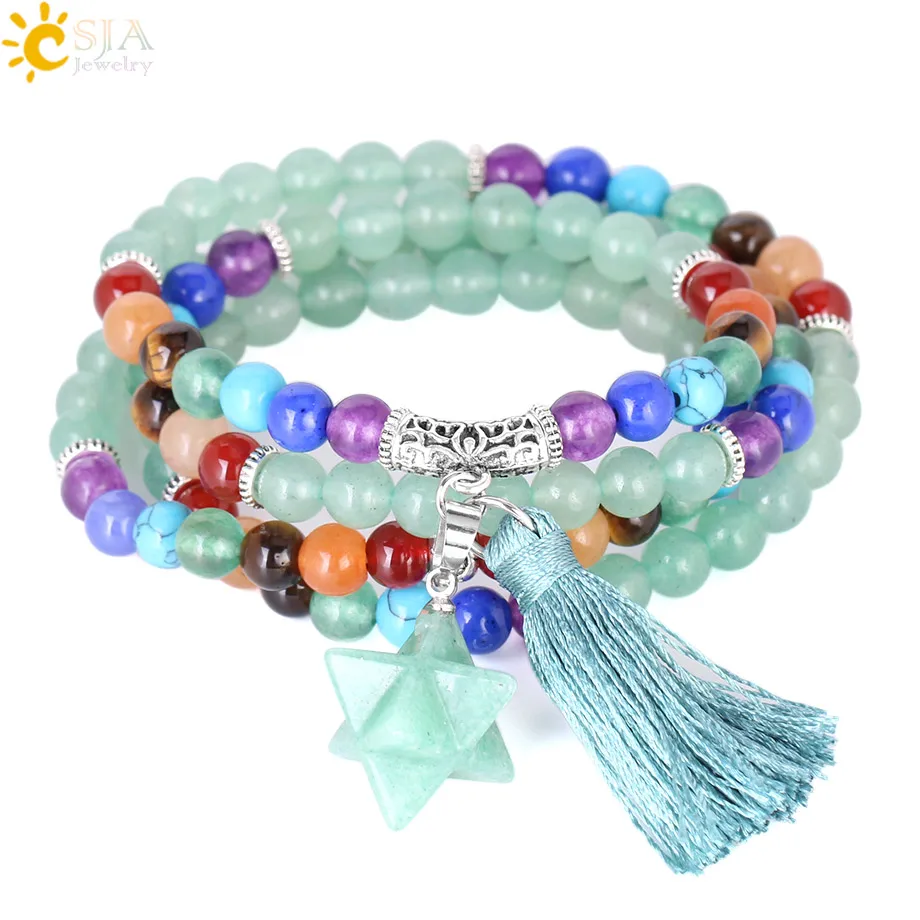 CSJA Green Aventurine Multi-layer 108 Meditation Beaded Bracelets 7 Chakras Natural Mala Beads Tassel Charm Party Jewelry F211
CSJA Green Aventurine Multi-layer 108 Meditation Beaded Bracelets 7 Chakras Natural Mala Beads Tassel Charm Party Jewelry F211