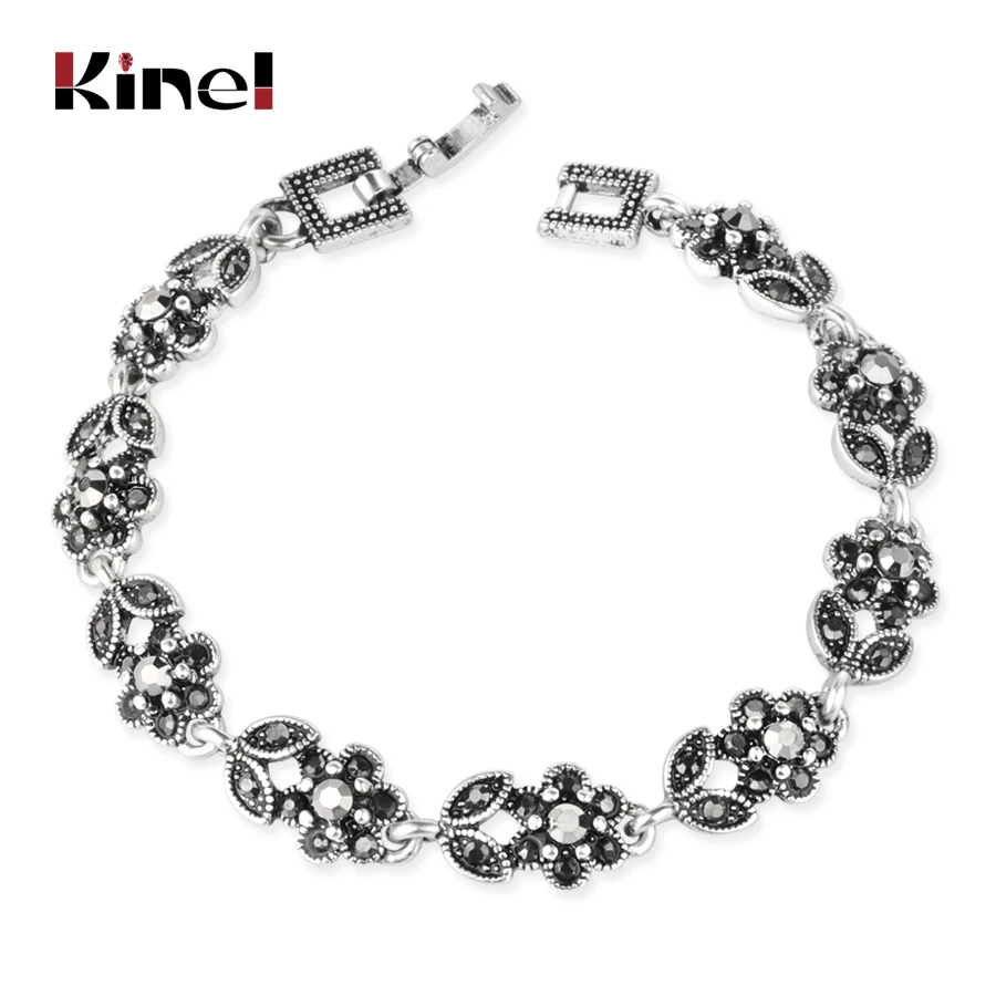 Kinel Hot Charm Ethnic Antique Silver Bracelets For Women Gray Crystal Stones Flower Bracelet Vintage Jewelry Wholesale 2018 New
Kinel Hot Charm Ethnic Antique Silver Bracelets For Women Gray Crystal Stones Flower Bracelet Vintage Jewelry Wholesale 2018 New