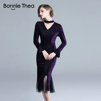 Bonnie Thea women winter Velve party Trumpet dress female blue Elegant lace dress vestido lady Vintage autumn long dresses 2018
Bonnie Thea women winter Velve party Trumpet dress female blue Elegant lace dress vestido lady Vintage autumn long dresses 2018