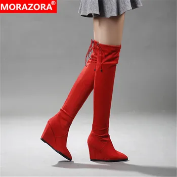 MORAZORA 2020 new arrival over the knee boots lace up autumn winter long boots fashion simple wedges shoes ladies Stretch boots 
MORAZORA 2020 new arrival over the knee boots lace up autumn winter long boots fashion simple wedges shoes ladies Stretch boots