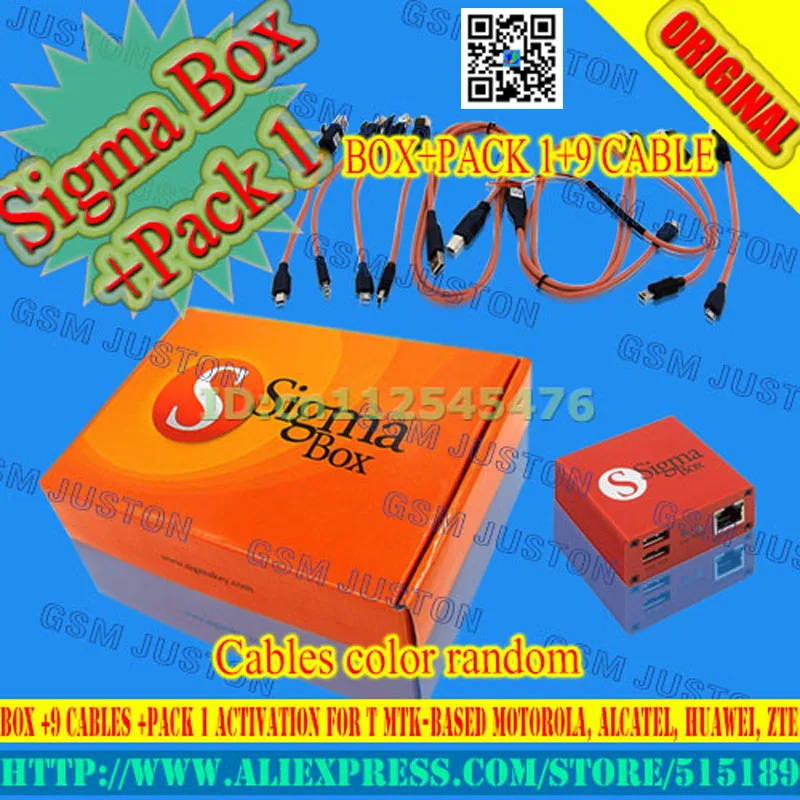 Фото Gsmjustoncct sigma box с 9 кабелями упаковкой 1 активация для t MTK на базе Motorola Alcatel Huawei ZTE Для