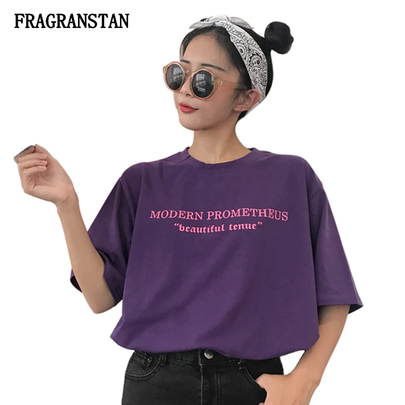 Women Spring Summer New O-Neck Casual T-Shirt Ladies Fashion Letter Abstract Printed Tees Female Harajuku Violet Loose Top JQ160
Women Spring Summer New O-Neck Casual T-Shirt Ladies Fashion Letter Abstract Printed Tees Female Harajuku Violet Loose Top JQ160