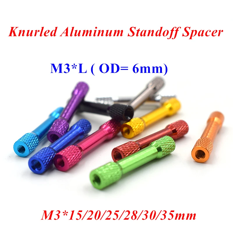 20pcs M3*15/20/25/28/30/35mm Knurled Aluminum Standoff Spacers OD=6mm Multicolor aluminum Rods for RC Parts
20pcs M3*15/20/25/28/30/35mm Knurled Aluminum Standoff Spacers OD=6mm Multicolor aluminum Rods for RC Parts
