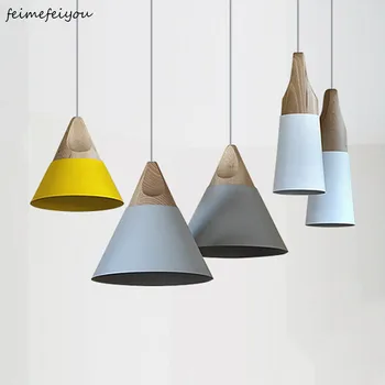 Modern Novelty Pendant Lights Colorful Restaurant Bar Lamps Simple Nordic Style Wood Iron Paint Process 90-260V E27 
Modern Novelty Pendant Lights Colorful Restaurant Bar Lamps Simple Nordic Style Wood Iron Paint Process 90-260V E27