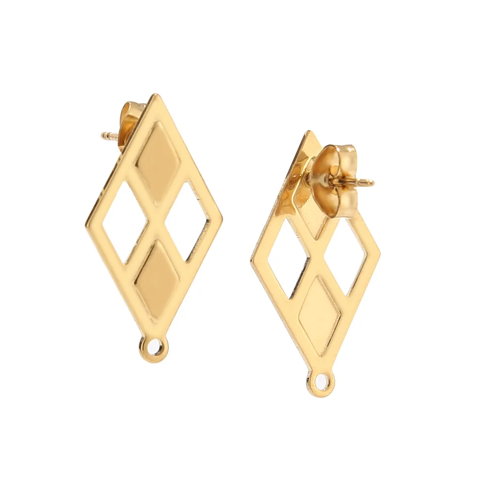 

10pcs Exaggerated Surgical Steel Real Gold Plated Rhombus Earring Posts Studs with 1.5mm Holes for Boho Jewelry Making
