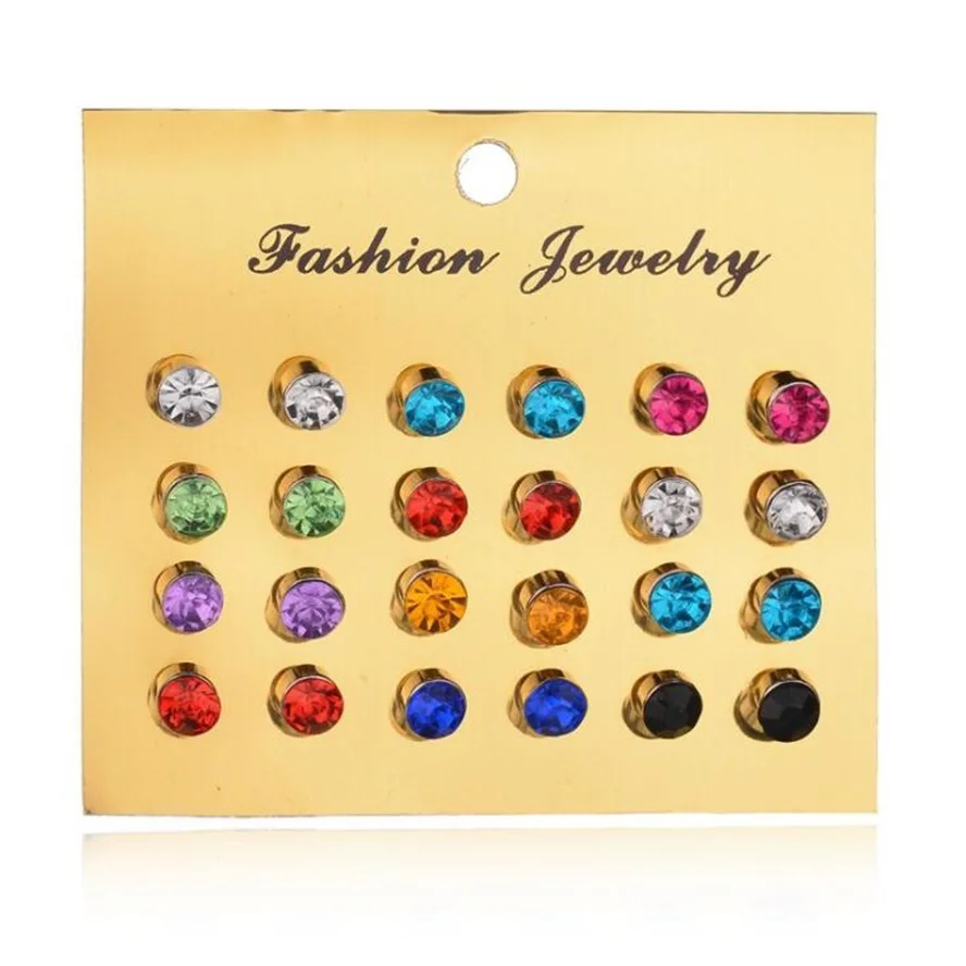 Женские разноцветные Кристальные серьги 12 пар = 1 комплект 2018|fashion stud earrings|stud