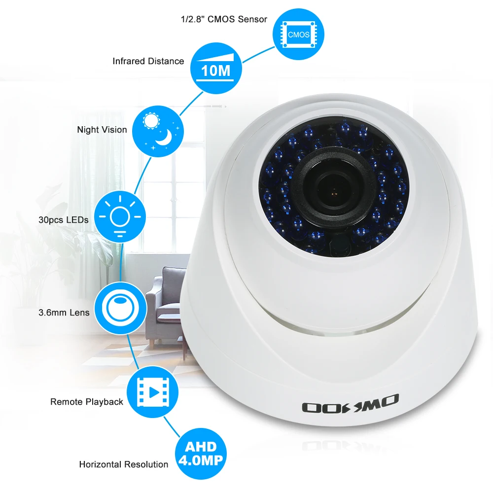 OWSOO 4MP AHD Dome IR CCTV Camera Support IR-CUT Night Vision 30pcs Infrared Lamps 1/2.8'' CMOS for Home Security Camera
OWSOO 4MP AHD Dome IR CCTV Camera Support IR-CUT Night Vision 30pcs Infrared Lamps 1/2.8'' CMOS for Home Security Camera