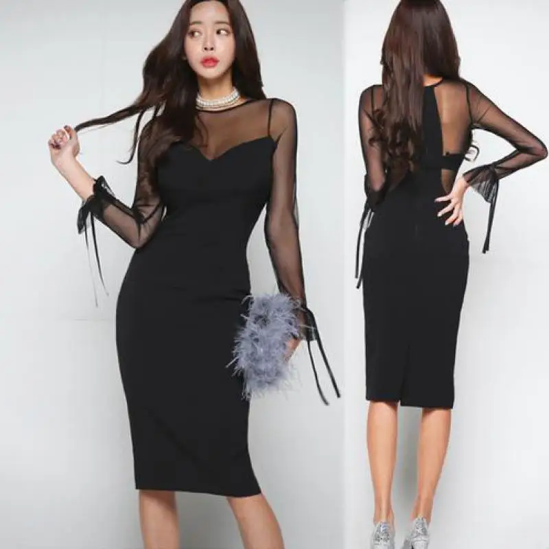 Goddess Temperament Pagoda Sleeve Slim Dresses 2019 New Womens Fashion Sexy Gauze Splicing Dress Females Black Dresses
Goddess Temperament Pagoda Sleeve Slim Dresses 2019 New Womens Fashion Sexy Gauze Splicing Dress Females Black Dresses