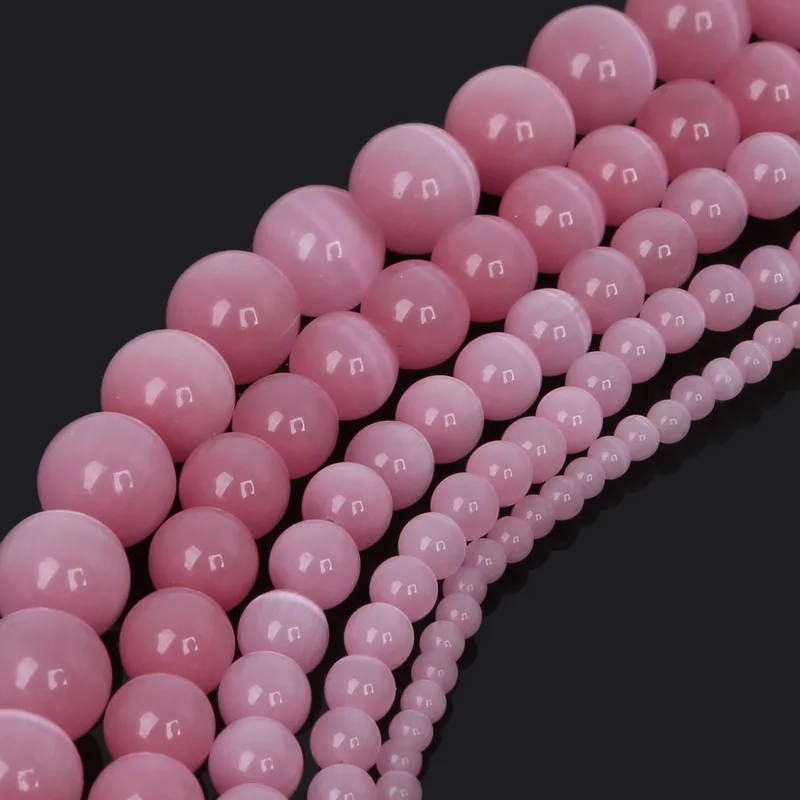 

Pick Size 4.6.8.10 12MM Smooth Pink Mexican Opal Cats Eye Beads Natural Stone Spacer Loose beads 15.5"/Strand