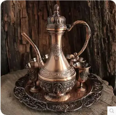 8PCS wine set Antique red copper color Tin Manufactured 1pot +6 cups +1tray JJ015
8PCS wine set Antique red copper color Tin Manufactured 1pot +6 cups +1tray JJ015