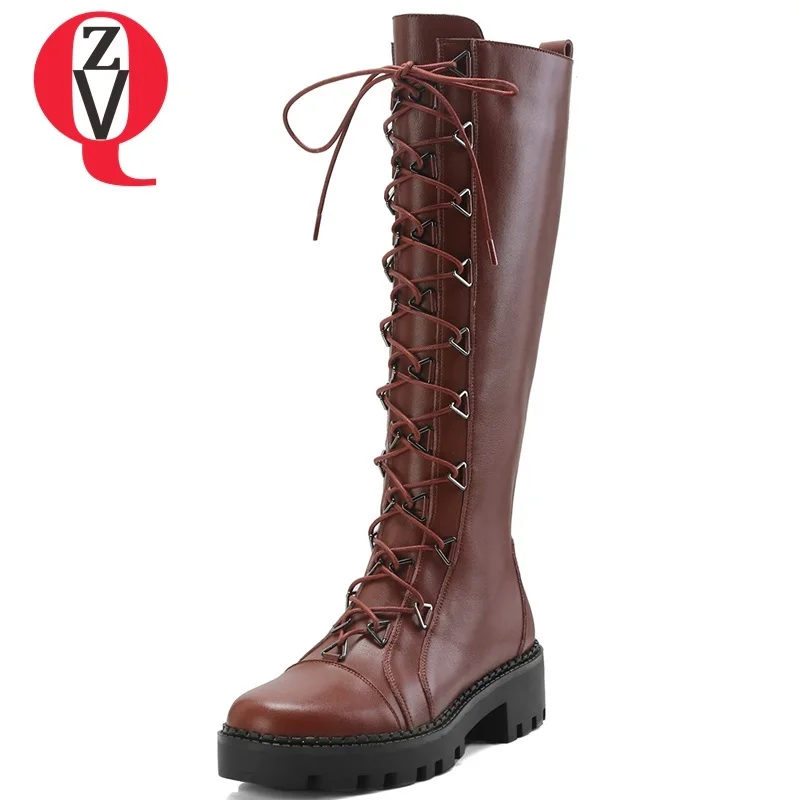 ZVQ winter new concise med square heel platform genuine leather knee high boots round toe cross-tied zip black brown women shoes
ZVQ winter new concise med square heel platform genuine leather knee high boots round toe cross-tied zip black brown women shoes