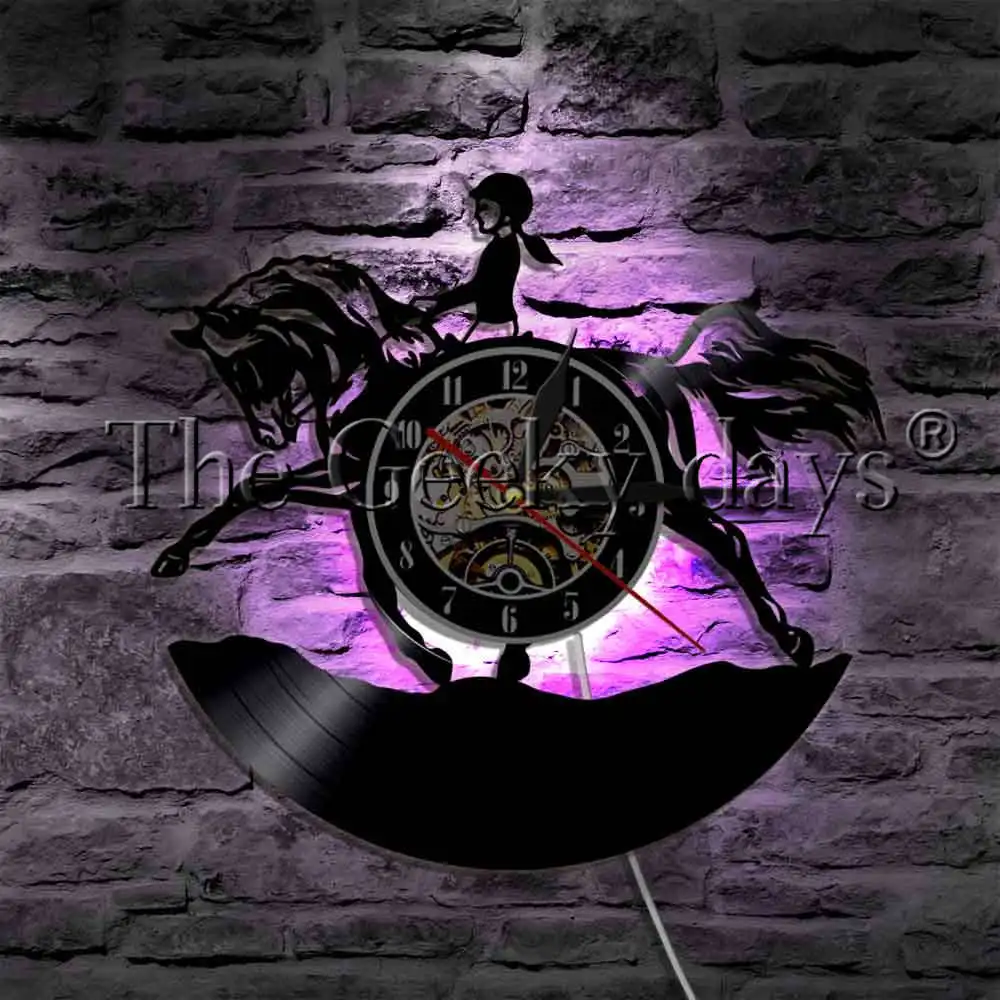 Horsewoman Equestrianism LED Light Vinyl Record Wall Clock With LED illumination Horse Riding Jumper Fence Girl Wall Lamp
Horsewoman Equestrianism LED Light Vinyl Record Wall Clock With LED illumination Horse Riding Jumper Fence Girl Wall Lamp