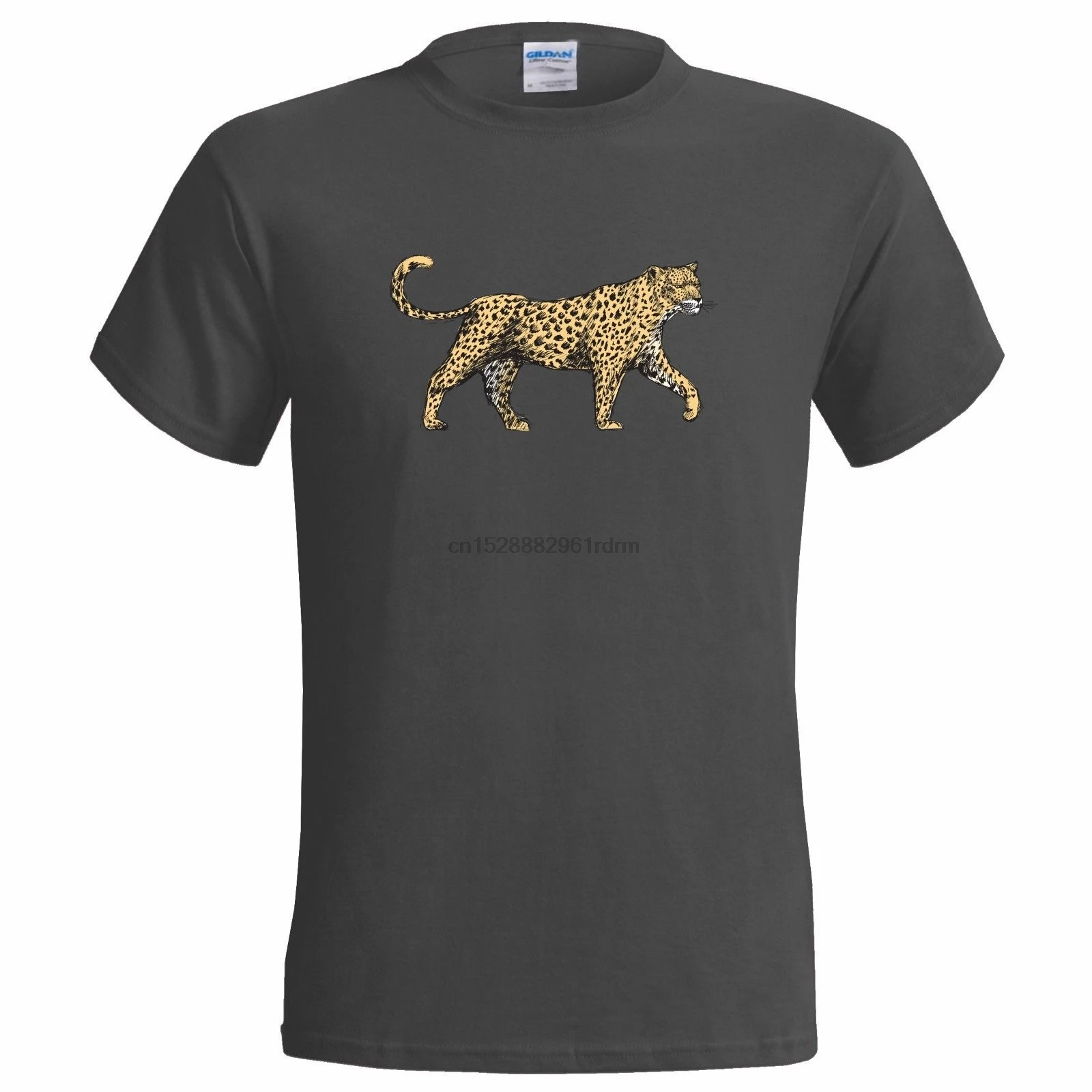 Ручная нарисованная полная леопардовая арт Мужская футболка художника диких