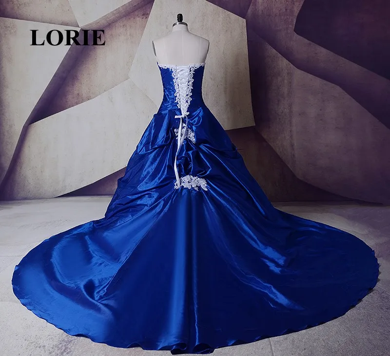 royal blue and white wedding dress