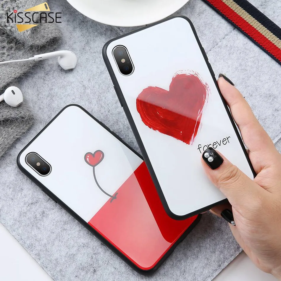 KISSCASE чехол с рисунком сердца для iPhone X 10 7 полное покрытие HD чехлы из закаленного