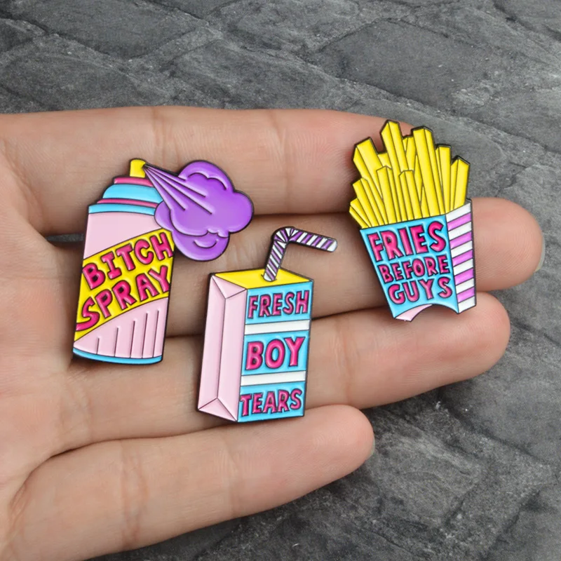 3pcs/set Big French fries Box drinks Anti-wolf spray pink enamel Pin Badge FRESH BOY TEARS Lapel Pins Brooches for women Jewelry
3pcs/set Big French fries Box drinks Anti-wolf spray pink enamel Pin Badge FRESH BOY TEARS Lapel Pins Brooches for women Jewelry