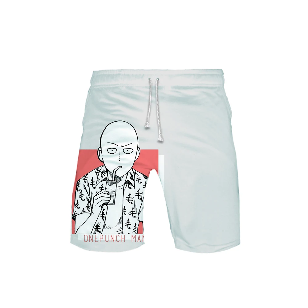White One Punch Man front Shorts Saitama drinks
