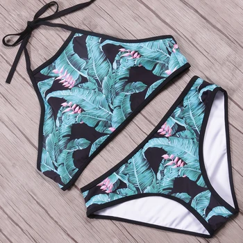 NAKIAEOI Sexy High Neck Bikini 2019 Swimwear Women Swimsuit Print Green Halter Top Brazilian Bikini Set Padded Bathing Suits
NAKIAEOI Sexy High Neck Bikini 2019 Swimwear Women Swimsuit Print Green Halter Top Brazilian Bikini Set Padded Bathing Suits