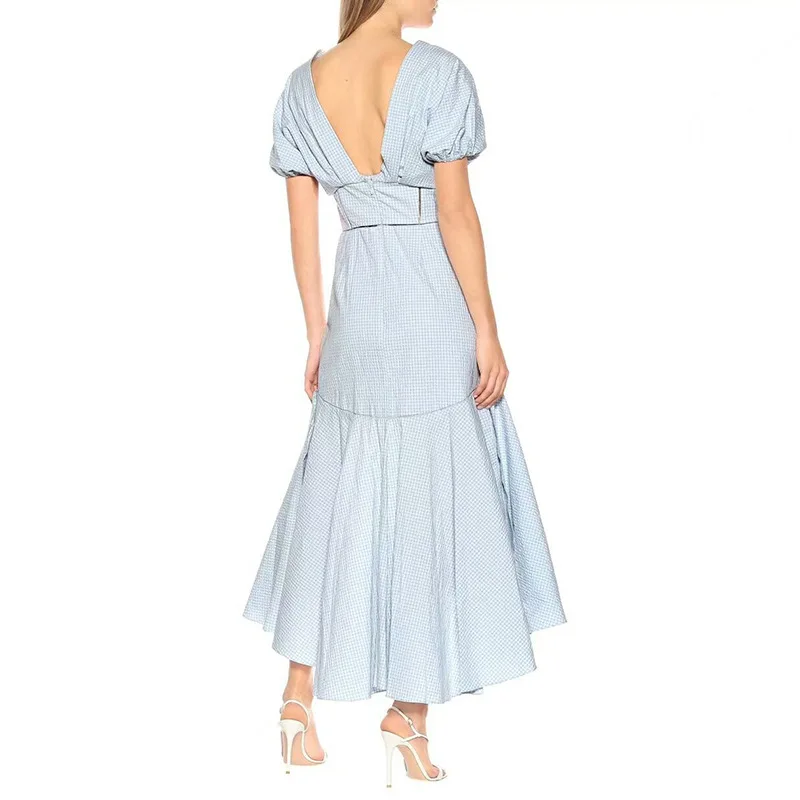 Vintage Plaid Women Dress V Neck Puff Sleeve High Waist Hollow Out Slim Asymmetrical Dresses Female Elegant Spring
Vintage Plaid Women Dress V Neck Puff Sleeve High Waist Hollow Out Slim Asymmetrical Dresses Female Elegant Spring