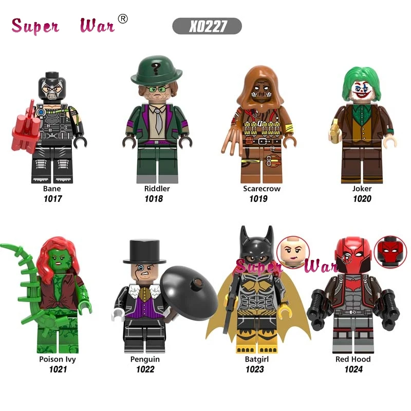 50pcs Super Heroes Bane Riddler Scarecrow Joker Poison Ivy Penguin red hood building block for children toys
50pcs Super Heroes Bane Riddler Scarecrow Joker Poison Ivy Penguin red hood building block for children toys