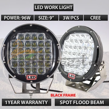 

96W Black Led driving light 9inch 9" Round led work light Red led offroad lights 8200Lumens Spot Flood 4wd off road lamp x1pc