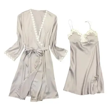 Women Nightgown Set Color Sling With Chest Pad Rayon Silk Lace Nightdress Bathrobe Soft Home Wear
Women Nightgown Set Color Sling With Chest Pad Rayon Silk Lace Nightdress Bathrobe Soft Home Wear
