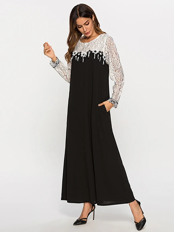 Spring Women Hollow Out Long Sleeves White Lace Patchwork Long Dress Ladies Sexy Elegant Black Maxi Dress Casual Summer Dresses
Spring Women Hollow Out Long Sleeves White Lace Patchwork Long Dress Ladies Sexy Elegant Black Maxi Dress Casual Summer Dresses