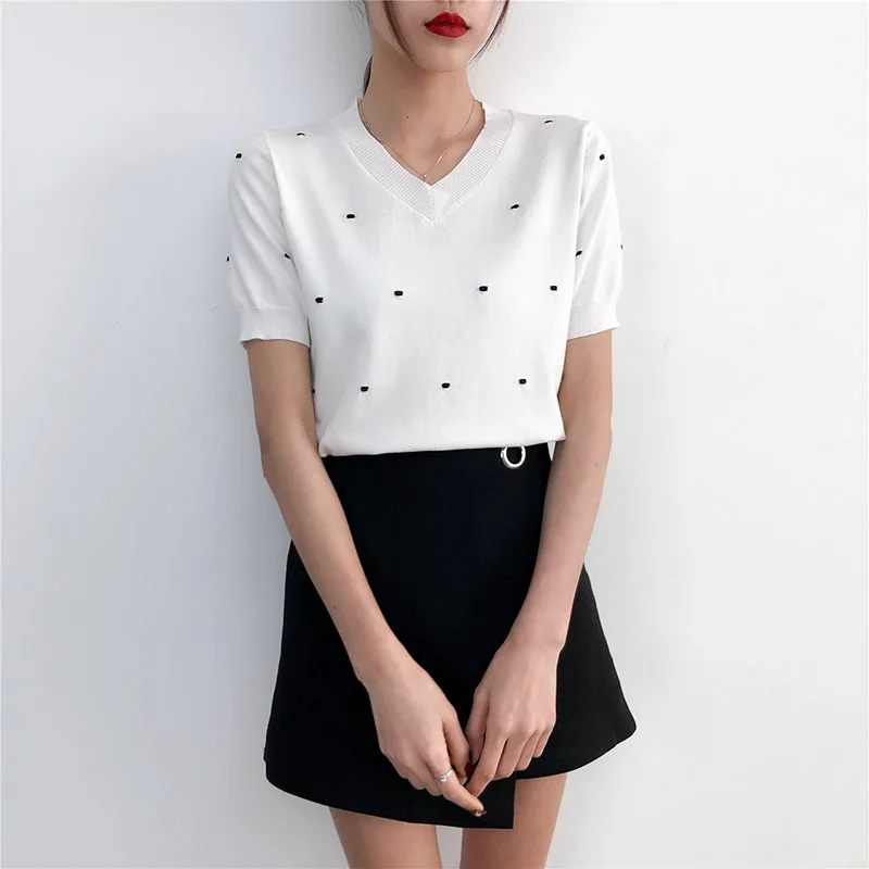 2019 Summer Women Pullover Tops Knitted Short Sleeve Spring Pull Sweater Ladies Cool Knit Jumper Sweater Female Korea Pullovers
2019 Summer Women Pullover Tops Knitted Short Sleeve Spring Pull Sweater Ladies Cool Knit Jumper Sweater Female Korea Pullovers