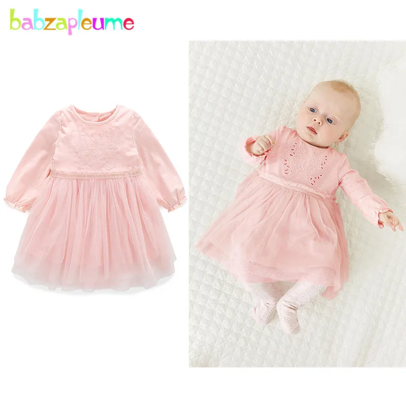 

Spring Fall 1st Year Baby Girls Tutu Dress Long Sleeve Cute Cotton Pink First Birthday Outfits Newborn Princess Dresses BC1790-1