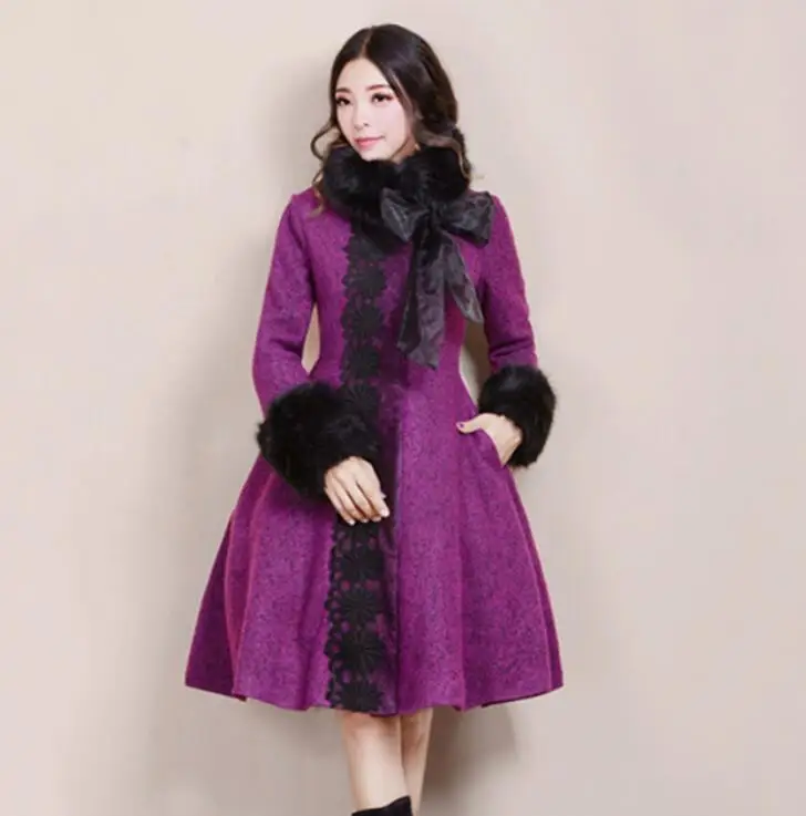 2019 Autumn and Winter Women's Sweet Bow Long Sleeve Woolen Jacket Lace Stitching Long Wool Coat Slim Female Overcoats
2019 Autumn and Winter Women's Sweet Bow Long Sleeve Woolen Jacket Lace Stitching Long Wool Coat Slim Female Overcoats