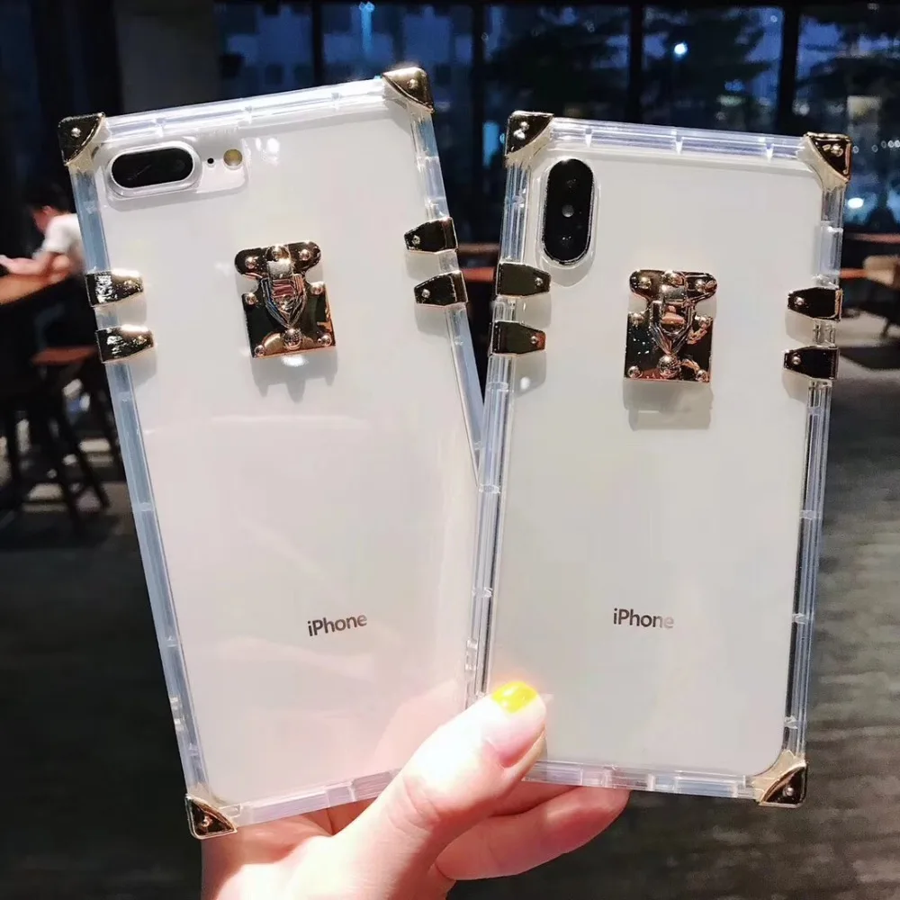 Fashion Luxury brand square metal transparent soft silicone phone case for iphone 6 6s 7 8 plus X XR XS MAX clear cover coque
Fashion Luxury brand square metal transparent soft silicone phone case for iphone 6 6s 7 8 plus X XR XS MAX clear cover coque