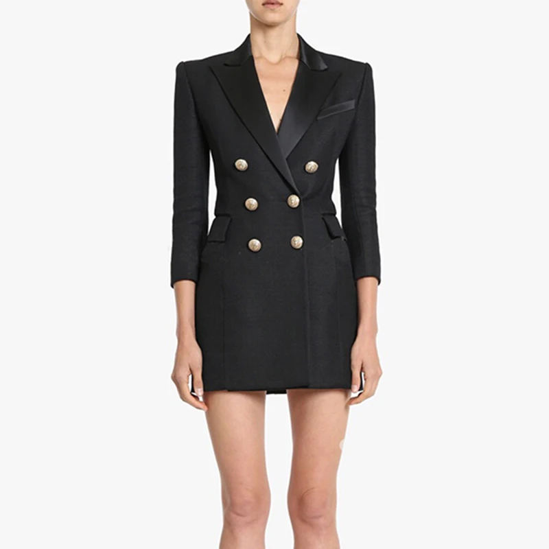 TOP QUALITY Paris Fashion 2019 Runway Designer Dress Women's 3/4 Sleeve Metal Lion Buttons Notched Collar Dress 
TOP QUALITY Paris Fashion 2019 Runway Designer Dress Women's 3/4 Sleeve Metal Lion Buttons Notched Collar Dress