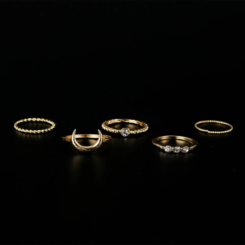 5 Pcs/Set Simple Fashion Moon Pattern Ring Set Crystal Gold Color Ring Engagement Party Beach Cute Jewelry Charm Gift
5 Pcs/Set Simple Fashion Moon Pattern Ring Set Crystal Gold Color Ring Engagement Party Beach Cute Jewelry Charm Gift