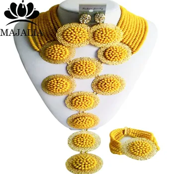 2017 Fashion african beads jewelry set yellow Nigeria Wedding Crystal necklace Bridal Jewelry sets Free shipping VV-006
