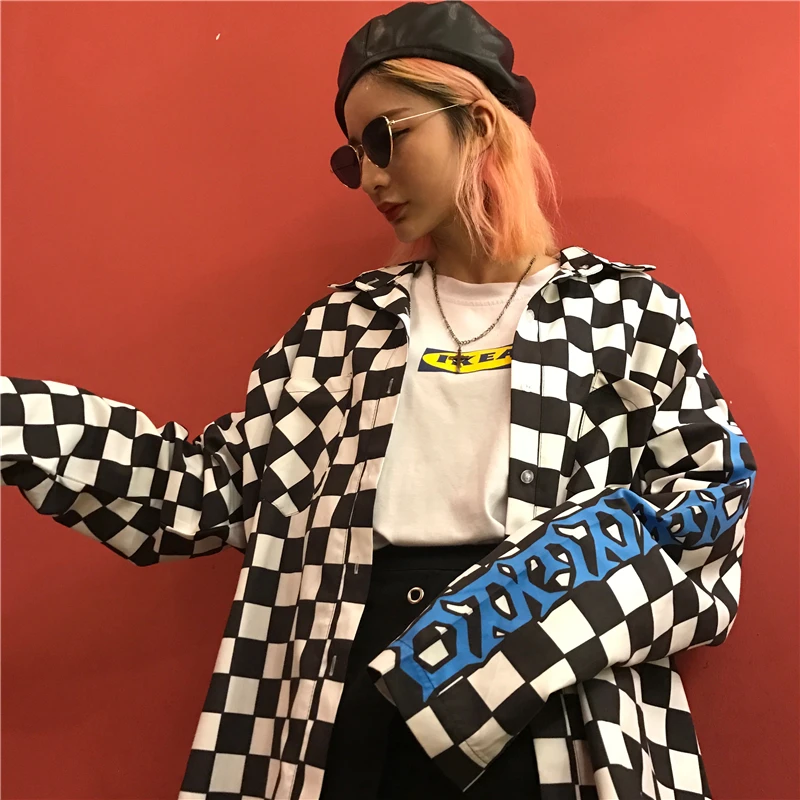 Korean Streetwear Letter Graphic Checkerboard Plaid Fire Print Loose Long Sleeve Blouse Harajuku Hiphop Top Shirt Punk Women/Men
Korean Streetwear Letter Graphic Checkerboard Plaid Fire Print Loose Long Sleeve Blouse Harajuku Hiphop Top Shirt Punk Women/Men