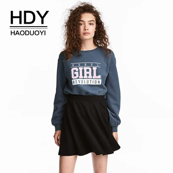 

HDY Haoduoyi Brand 2020 Blue Letter Print Embroidery Women Sweatshirts Preppy Style Loose Female Tops Causal Lady Pullovers