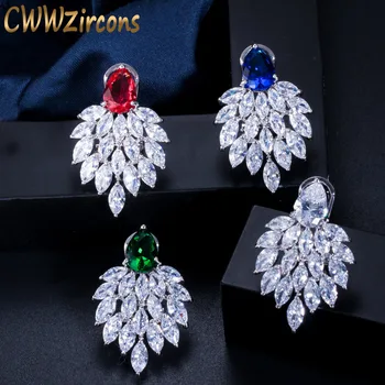 

CWWZircons 2020 Fashion Designer Brand Jewelry Noble White Cubic Zirconia Paved Long Big Green CZ Earrings for Women CZ292