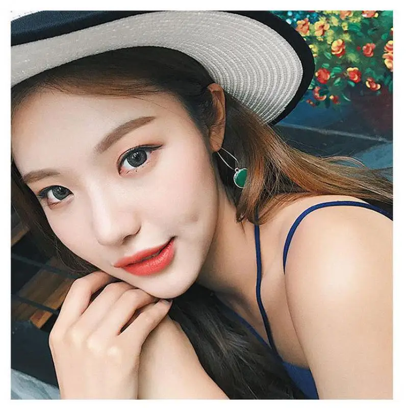 Boucles d'oreilles cercle vert vintage pour femmes, boucles d'oreilles courtes sauvages, savoir simple, petite fille fraîche, personnalité féminine 5