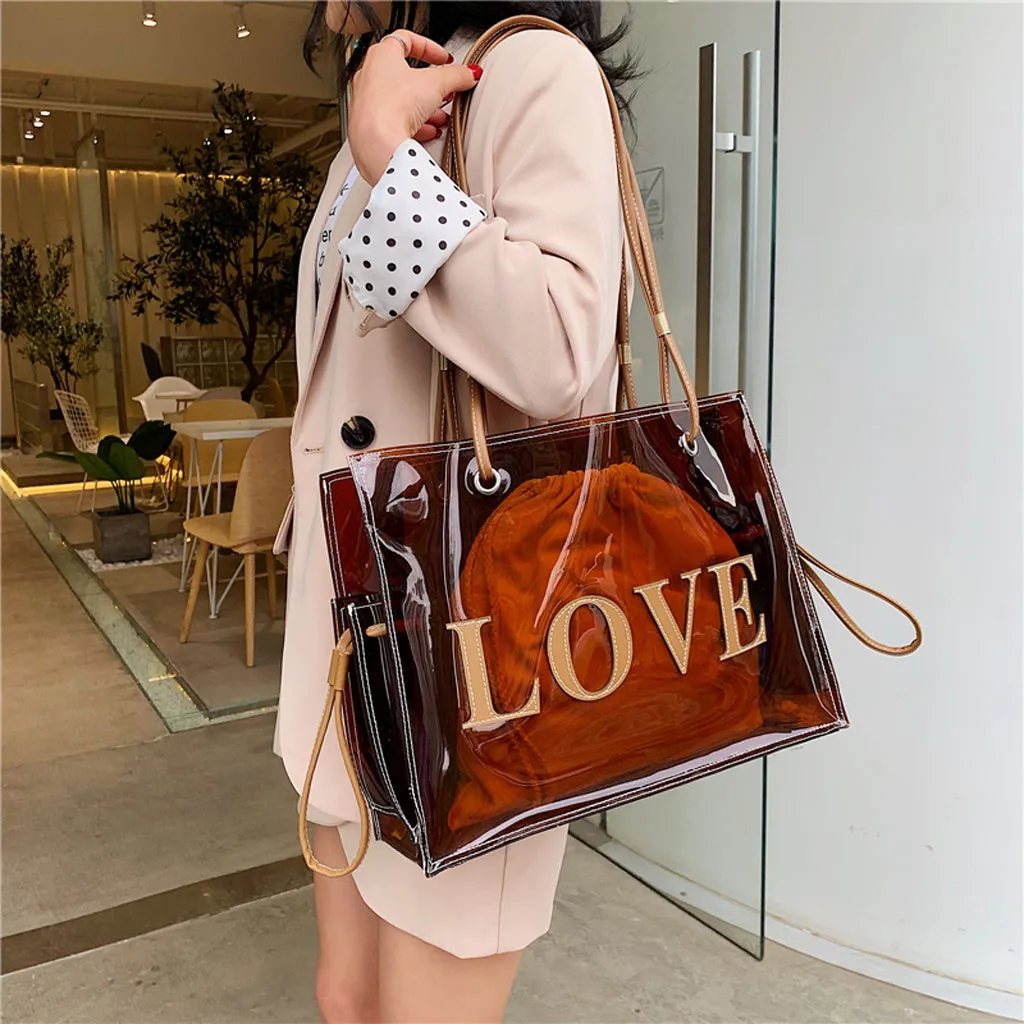 Clear transparent Bags Jelly Handbag Top Brand Women's Fashion Large-Capacity Handbag Work Handbags Red Brown Shoulder Bag#24
Clear transparent Bags Jelly Handbag Top Brand Women's Fashion Large-Capacity Handbag Work Handbags Red Brown Shoulder Bag#24