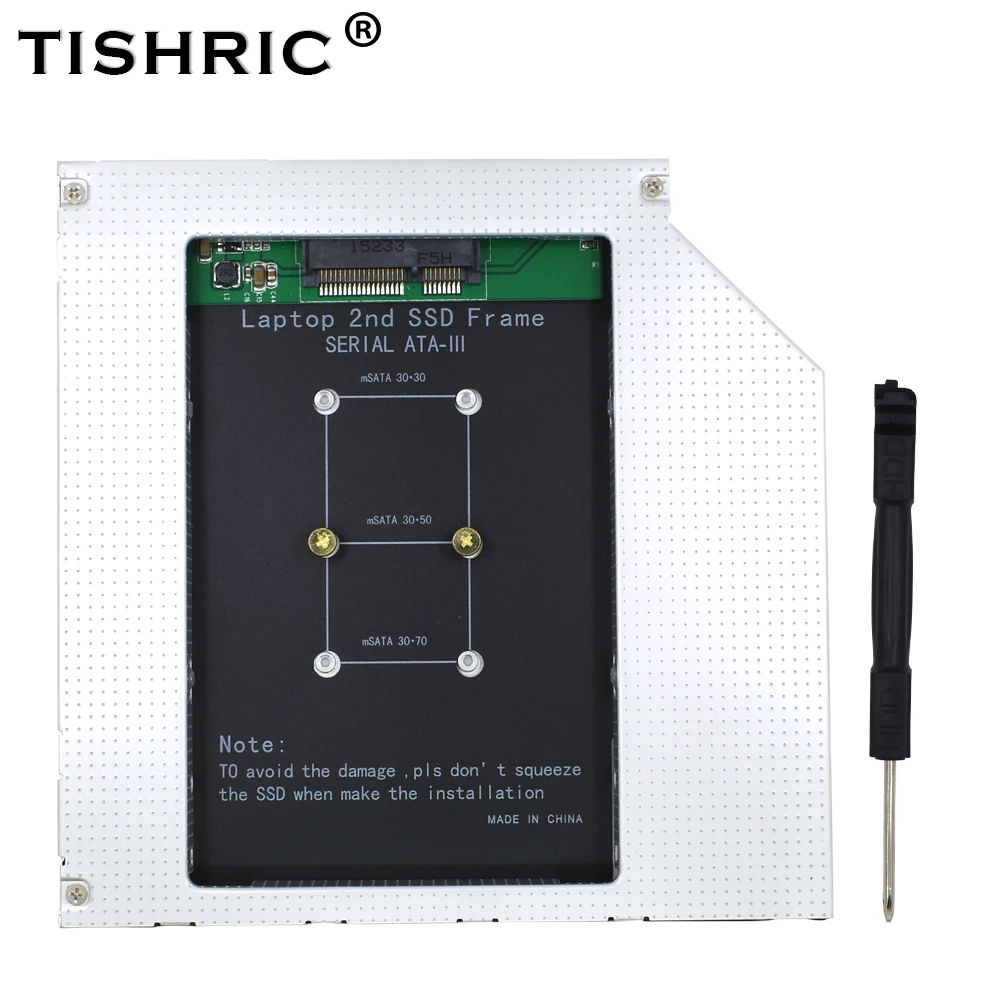

TISHRIC 12.7mm Caddy MSATA 2nd HDD SSD Hard Drive Disk to SATA 3 Enclosure Adapter For Laptop DVD-ROM Optibay Aluminium Case Box