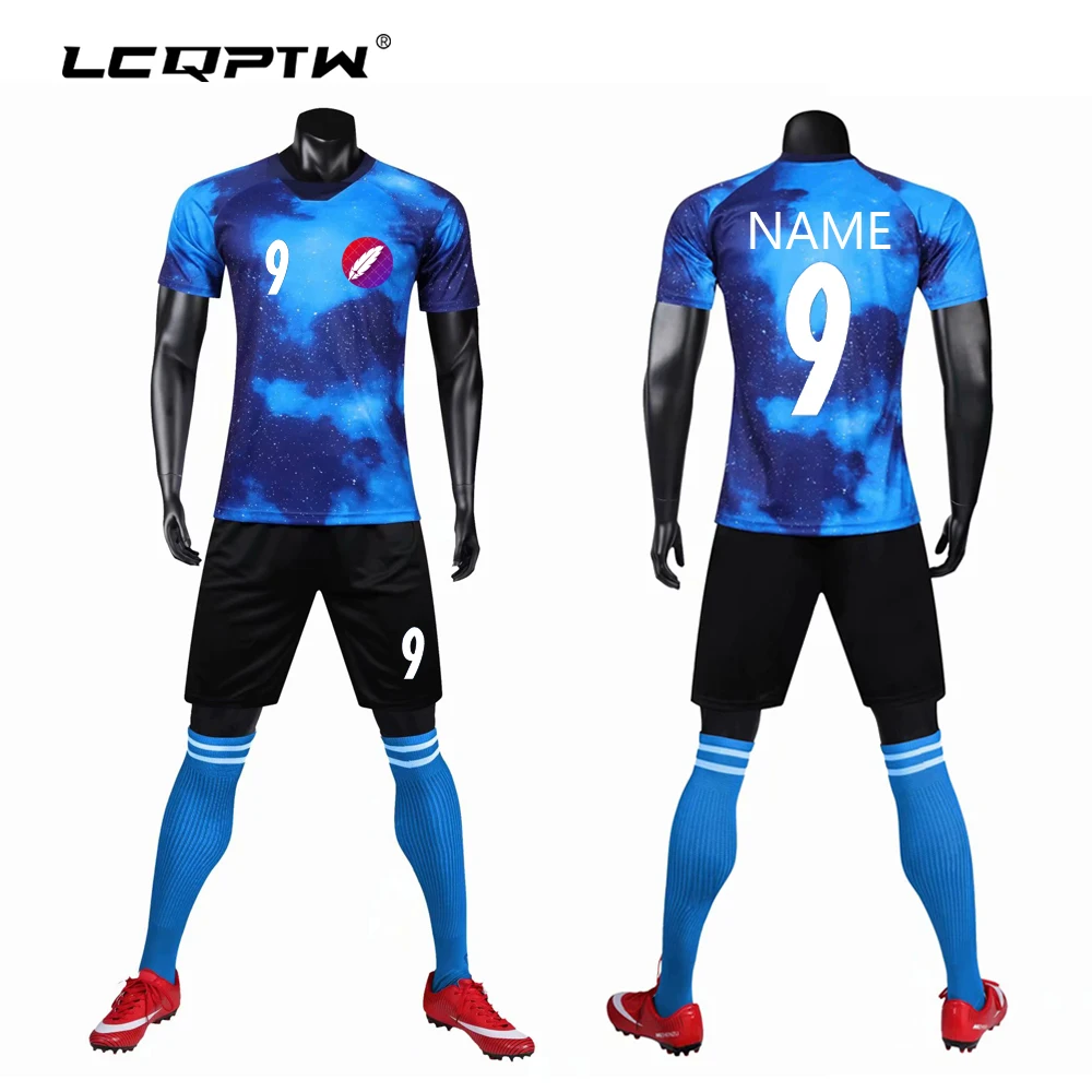 Sky blue Pattern Soccer Uniforms blank Customize Football Jerseys set with socks Make Design Your team Name Number Logo Printing
Sky blue Pattern Soccer Uniforms blank Customize Football Jerseys set with socks Make Design Your team Name Number Logo Printing