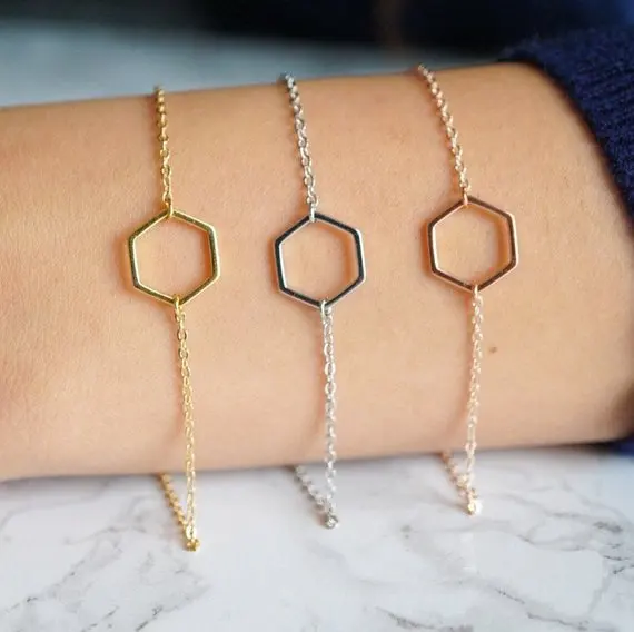 

Simple Hollow Line Hexagon Bracelet Cut Out Open Sexangle Bracelets Geometric Polygon Jewelry for Women gift