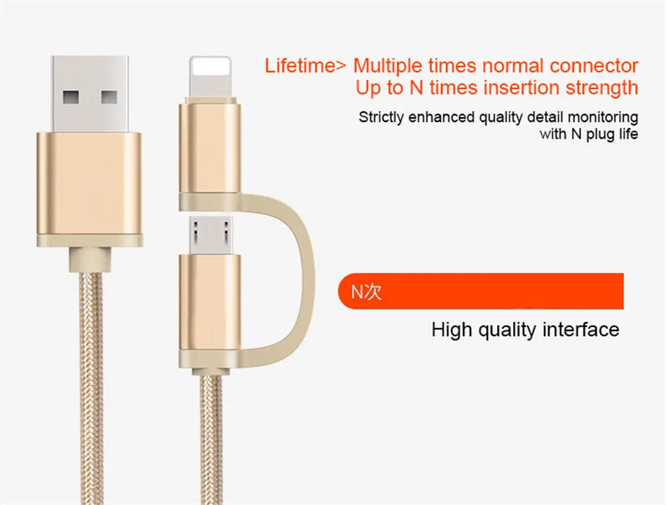 NOHON Micro USB to Lighting 2 in 1 Nylon Charge Cable For iPhone 7 8 Plus X For iPad Mini Fast Charger Cables For Samsung Xiaomi (4)