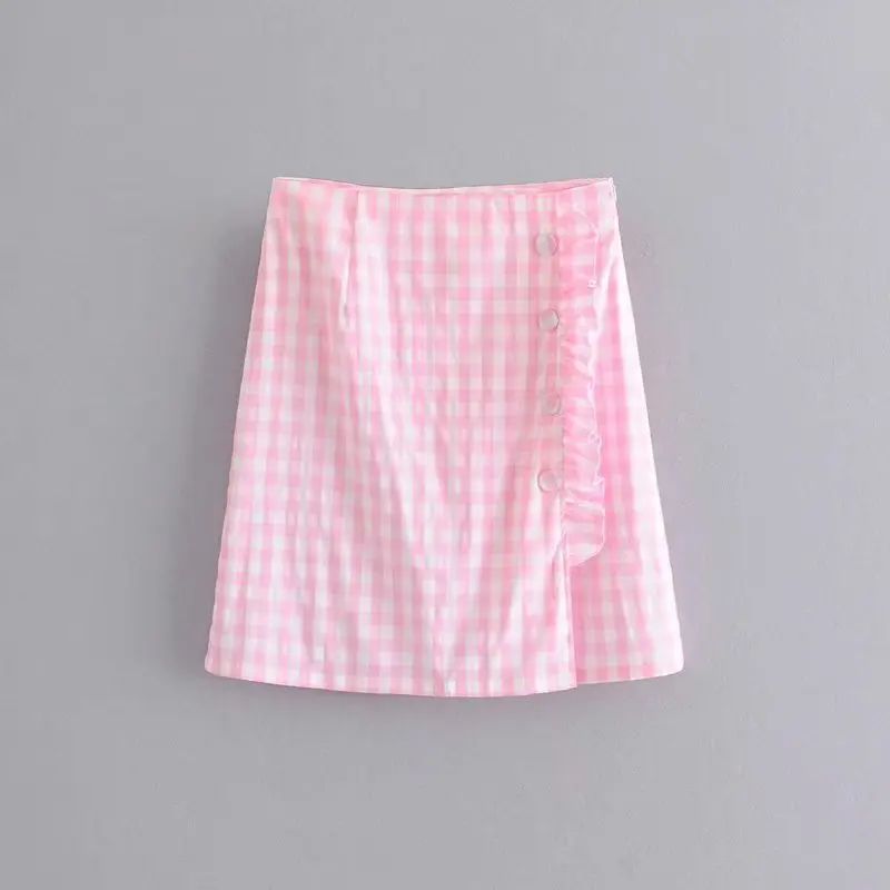 2019 Summer Sweet Pink Plaid print Mini Lady skirt Women Casual High Waist Side zipper Ruffles skirts Female Skirt C999
2019 Summer Sweet Pink Plaid print Mini Lady skirt Women Casual High Waist Side zipper Ruffles skirts Female Skirt C999