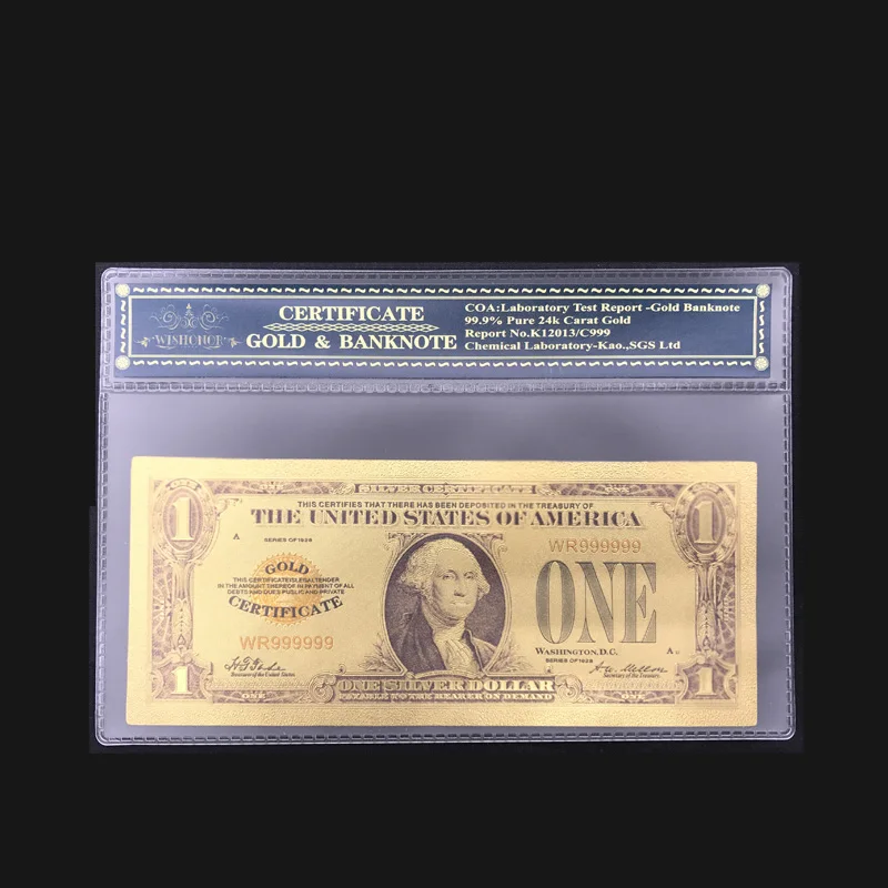 Colored America Gold Plated Banknote 1928 USD 1 Dollars Fake Money Bill With Plastic Frame For Precious Gift And Collection
Colored America Gold Plated Banknote 1928 USD 1 Dollars Fake Money Bill With Plastic Frame For Precious Gift And Collection