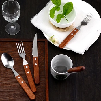 Handle Chic Wooden Dinnerware Set Stainless Steel Black Rosewood Knife Fork Tableware Cutlery European Western Food Set 3pcs
Handle Chic Wooden Dinnerware Set Stainless Steel Black Rosewood Knife Fork Tableware Cutlery European Western Food Set 3pcs
